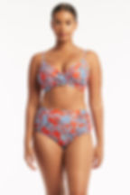 Red floral bikini ruched bikini bottoms Boho Bikini Bottoms Sea Level Australia Habitat high waist gathered side pant